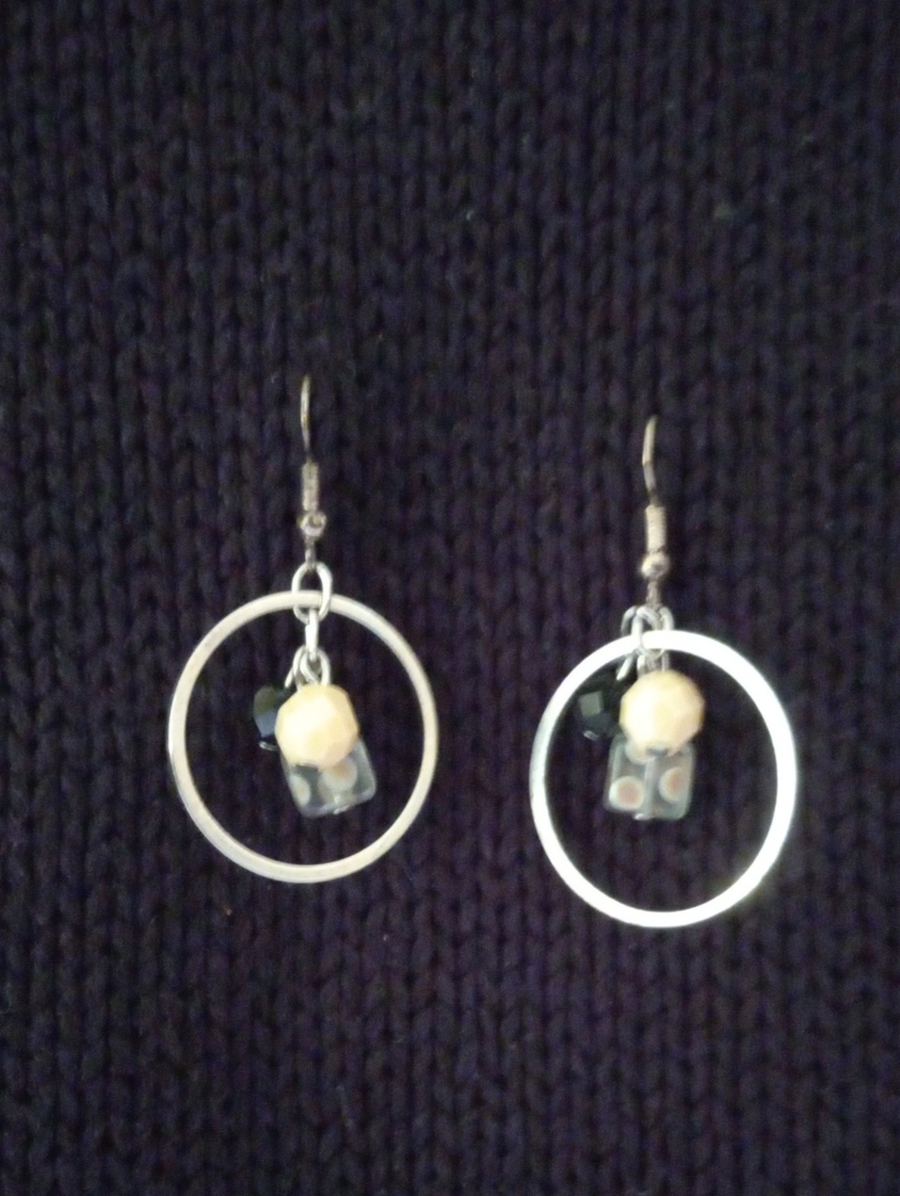 Silver Circle Hoop Dangle Mixed Media Bead Earrings